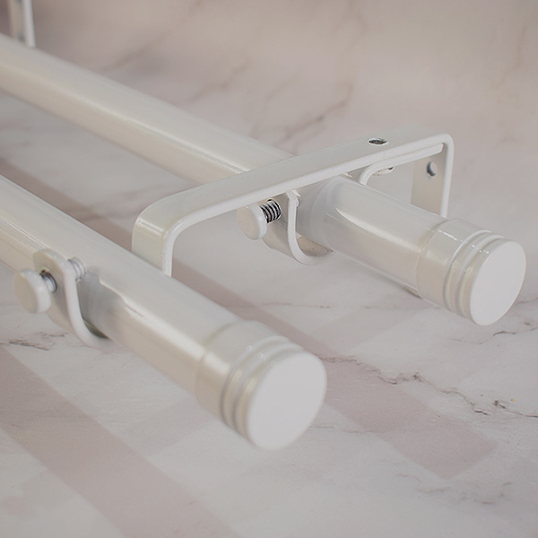 Barrales De Metal Dobles Para Cortinas Con Terminal Cilindro Blanco