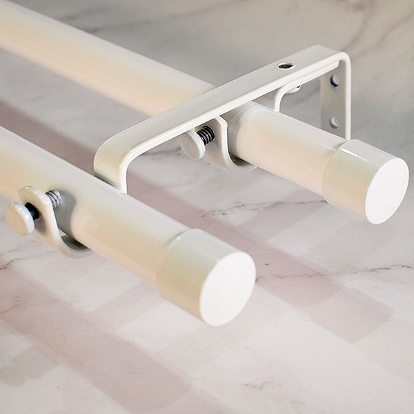 Barrales De Metal Dobles Para Cortinas Con Terminal Liso Blanco